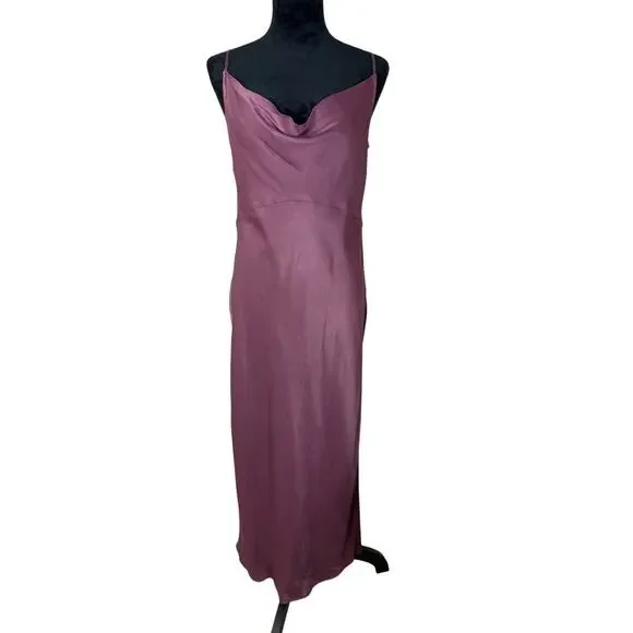 Anthropologie Elyse Plum Satin Slip Midi Dress - Size M - Picture 3 of 10